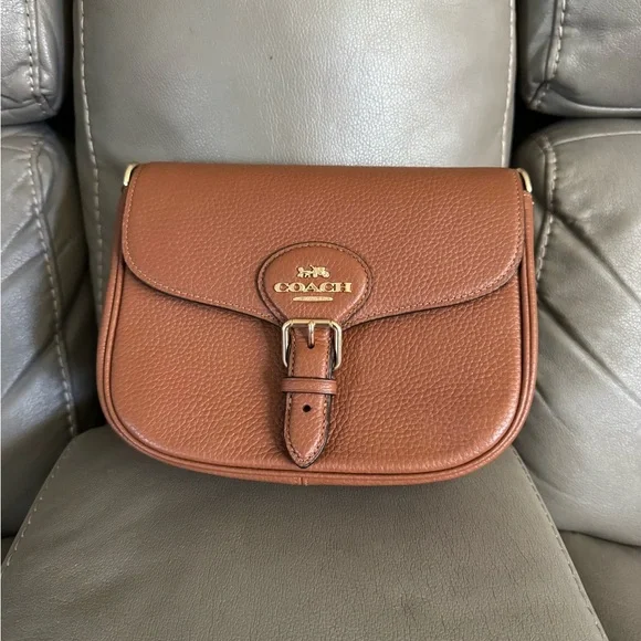 Coach Pebble Leather Saddle Crossbody in Chestnut Brown with Gold Hardware - Picture 1 of 3
